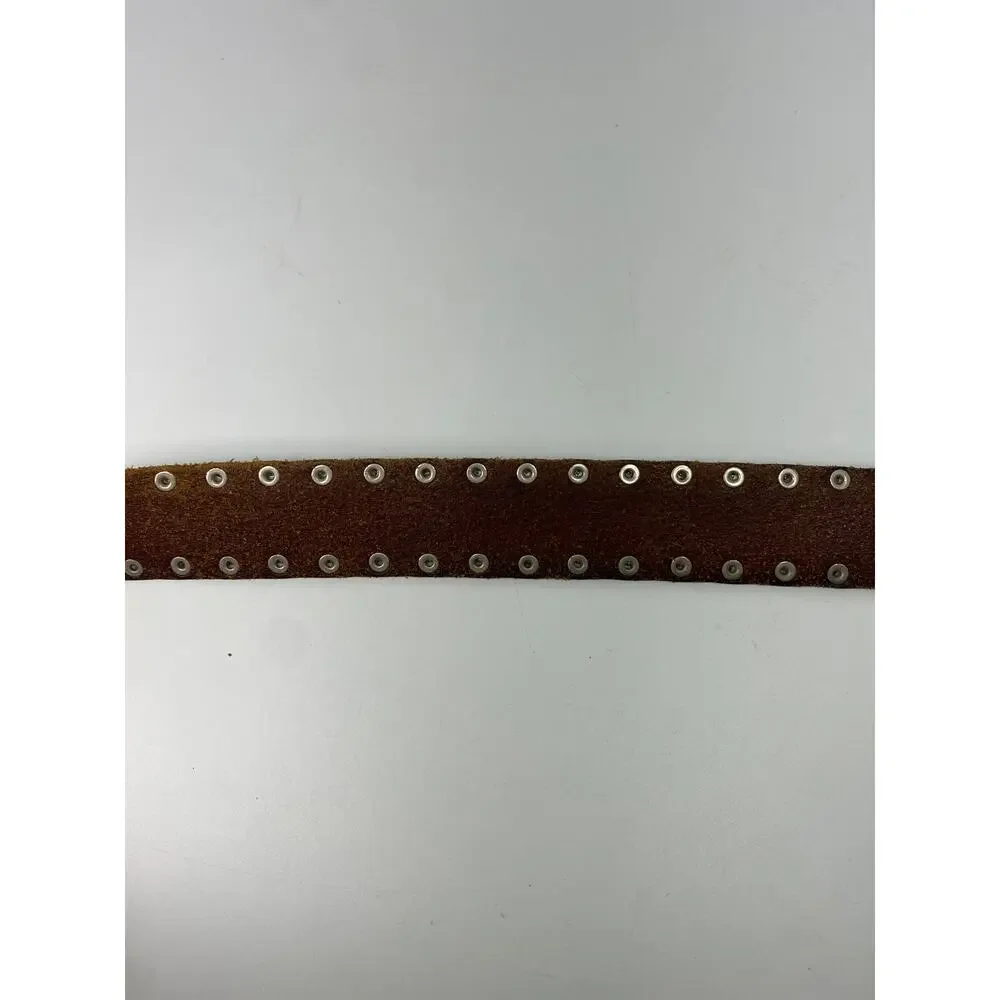 Vintage Closed Studded Leather Belt Brown Moto Western Y2K  32